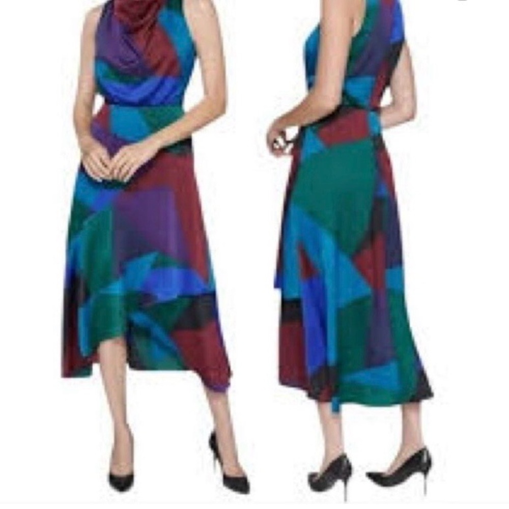Karl Lagerfeld Multicolor Asymmetrical Geometric Midi Dress